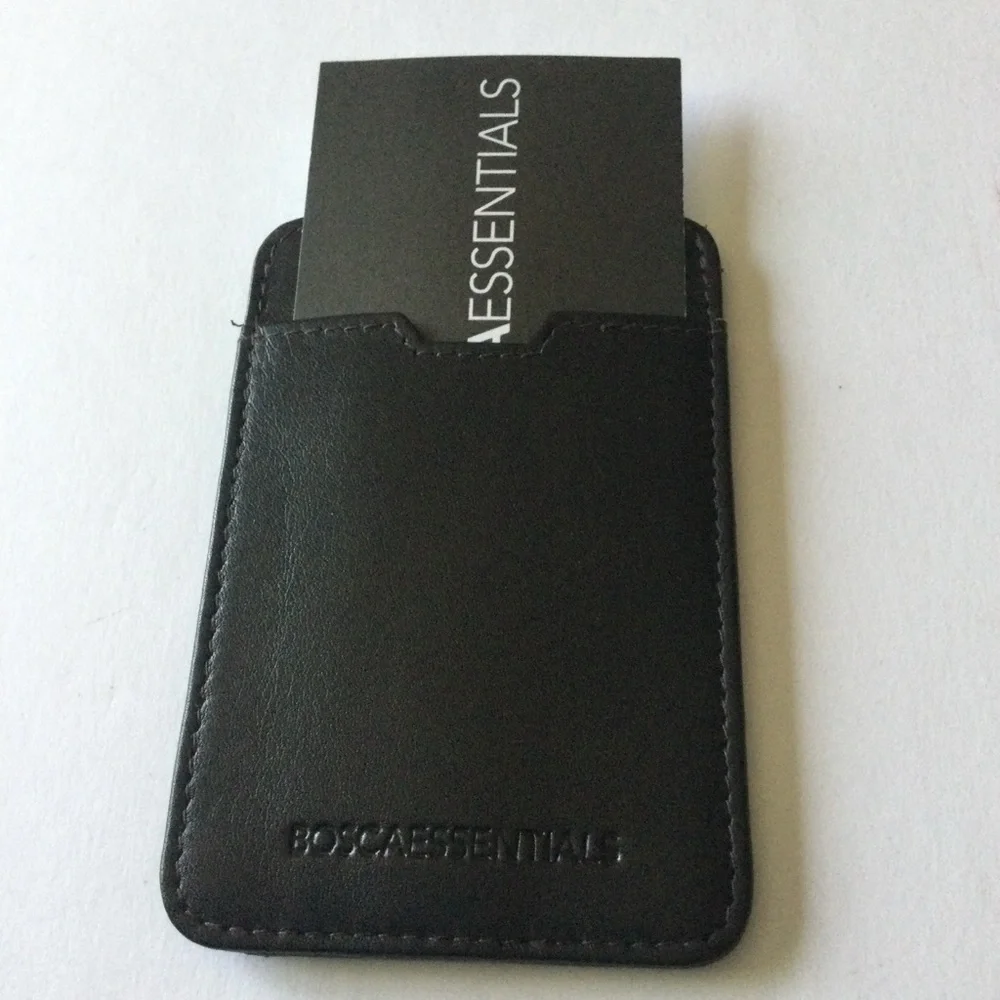 BOSCA ESSENTIALS LEATHER CARD CASE BLACK 4” NWT